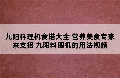 九阳料理机食谱大全 营养美食专家来支招 九阳料理机的用法视频